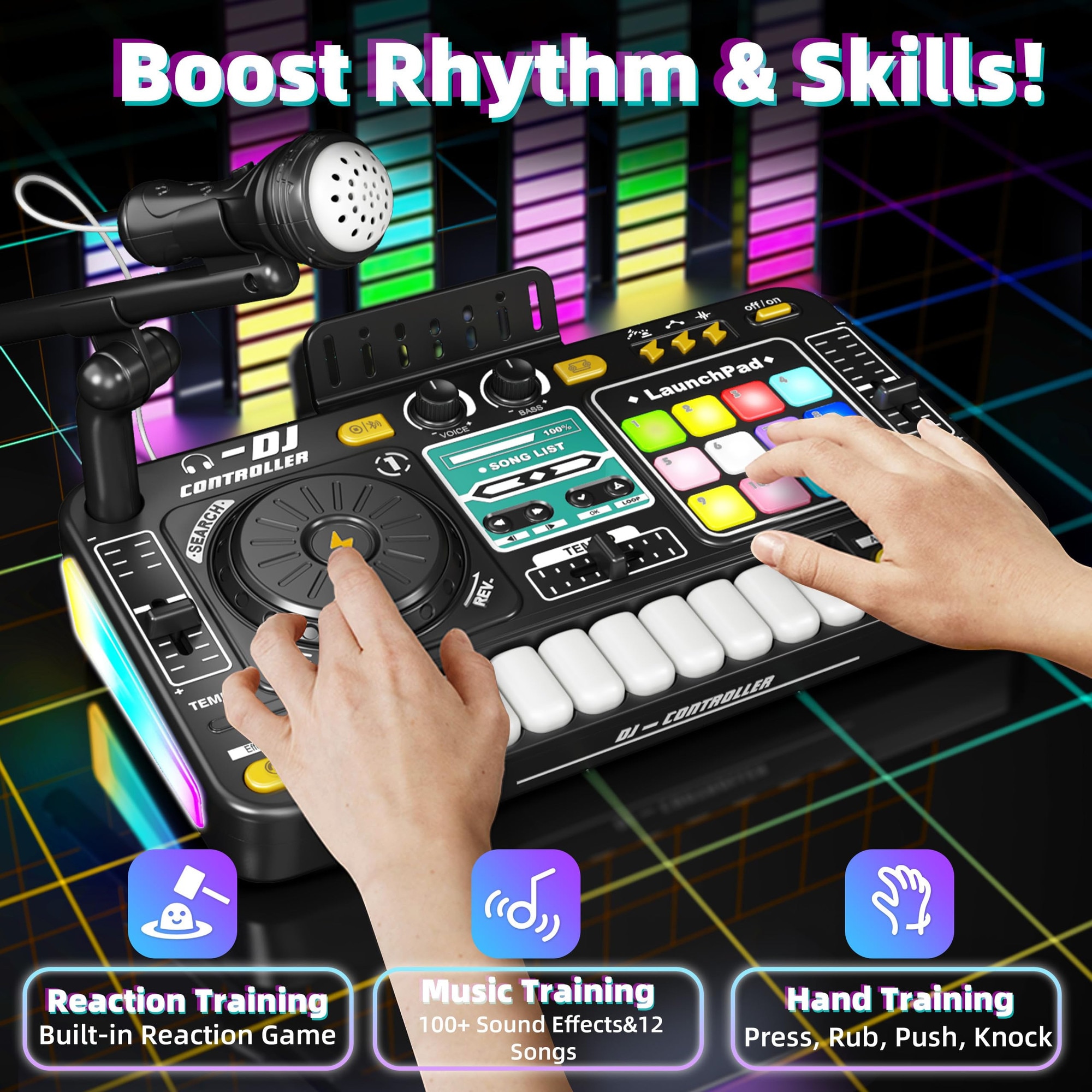 Set complet DJ pentru copii, mixer interactiv, turntable