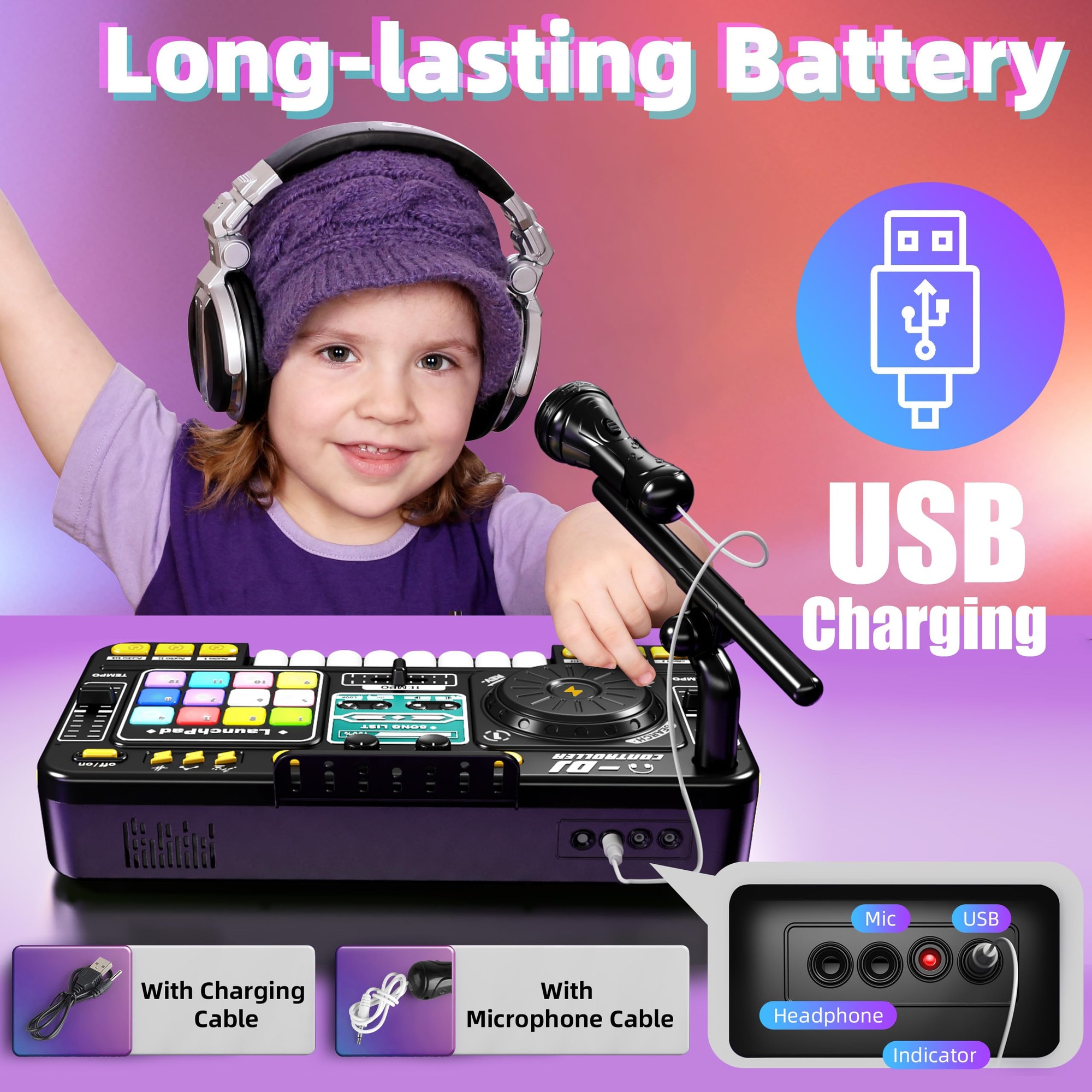 Set complet DJ pentru copii, mixer interactiv, turntable
