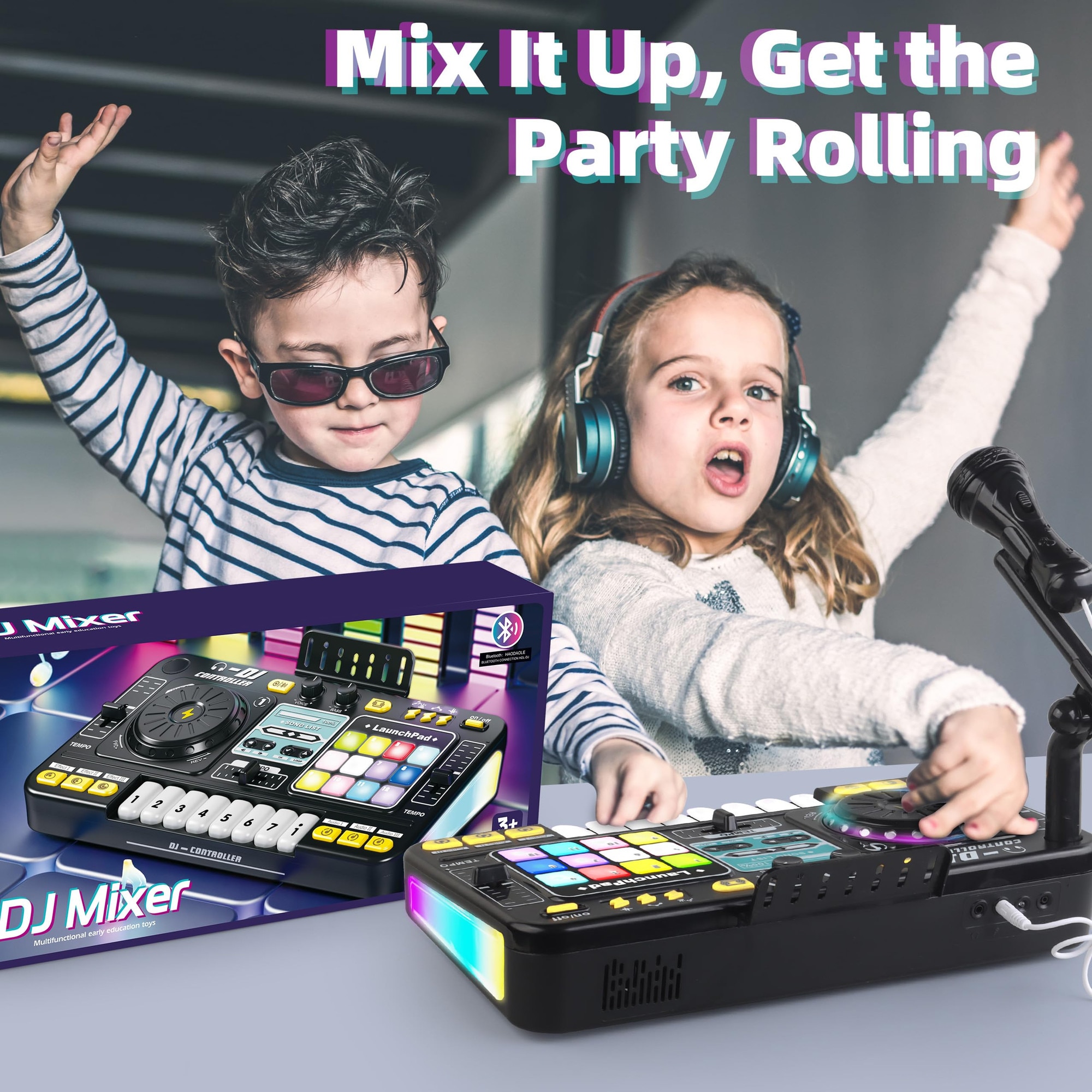 Set complet DJ pentru copii, mixer interactiv, turntable