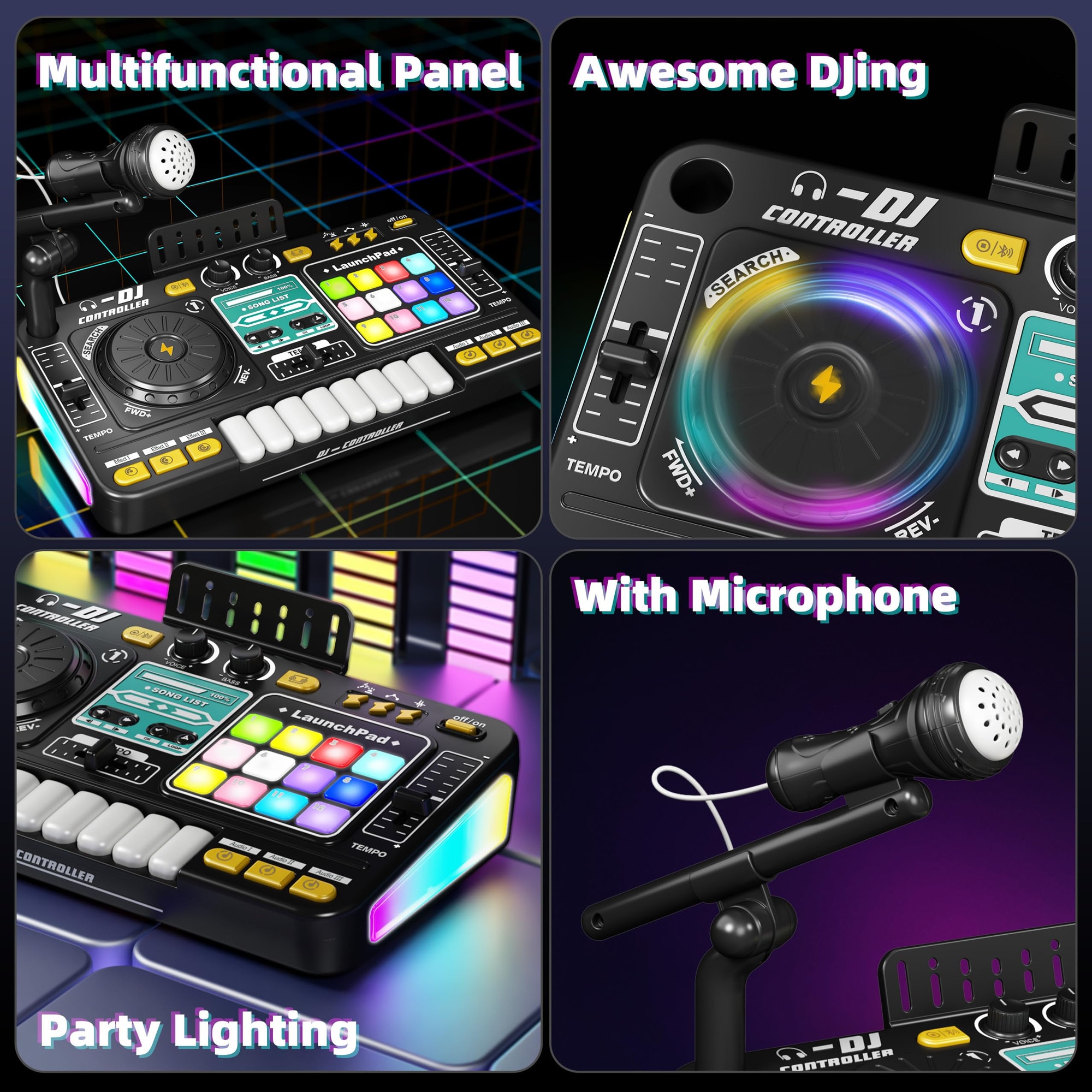 Set complet DJ pentru copii, mixer interactiv, turntable
