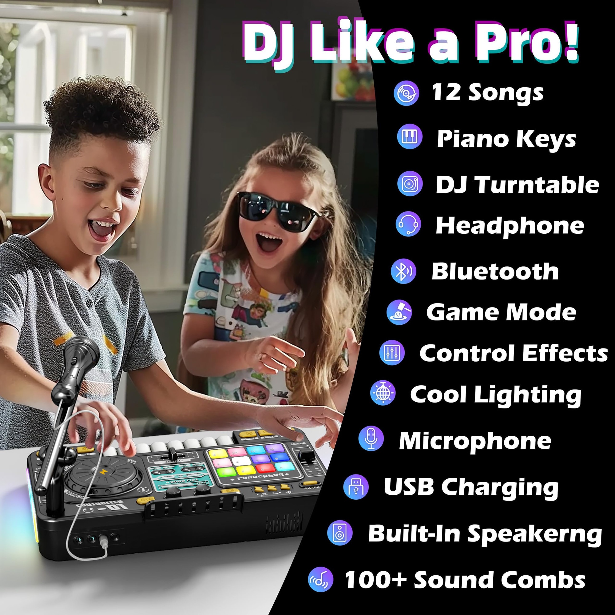 Set complet DJ pentru copii, mixer interactiv, turntable