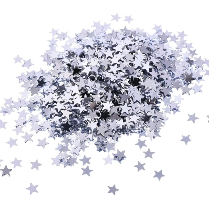 Confetti TodyJeyHo, 4000 bucăți, stele din plastic, argintie, 6mm