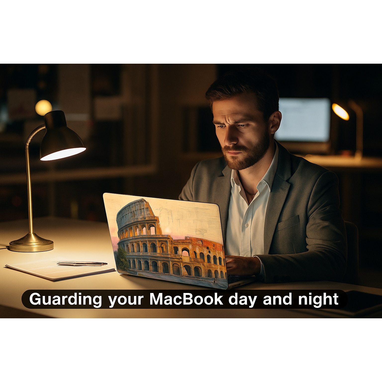 Husa originala pentru MacBook Air 13.6-inch (A3240/A3113/A2681, M4/M3/M2, 2022-2025), Design exclusiv Colosseum pictura in ulei, Protectie anti-amprente & anti-zgarieturi