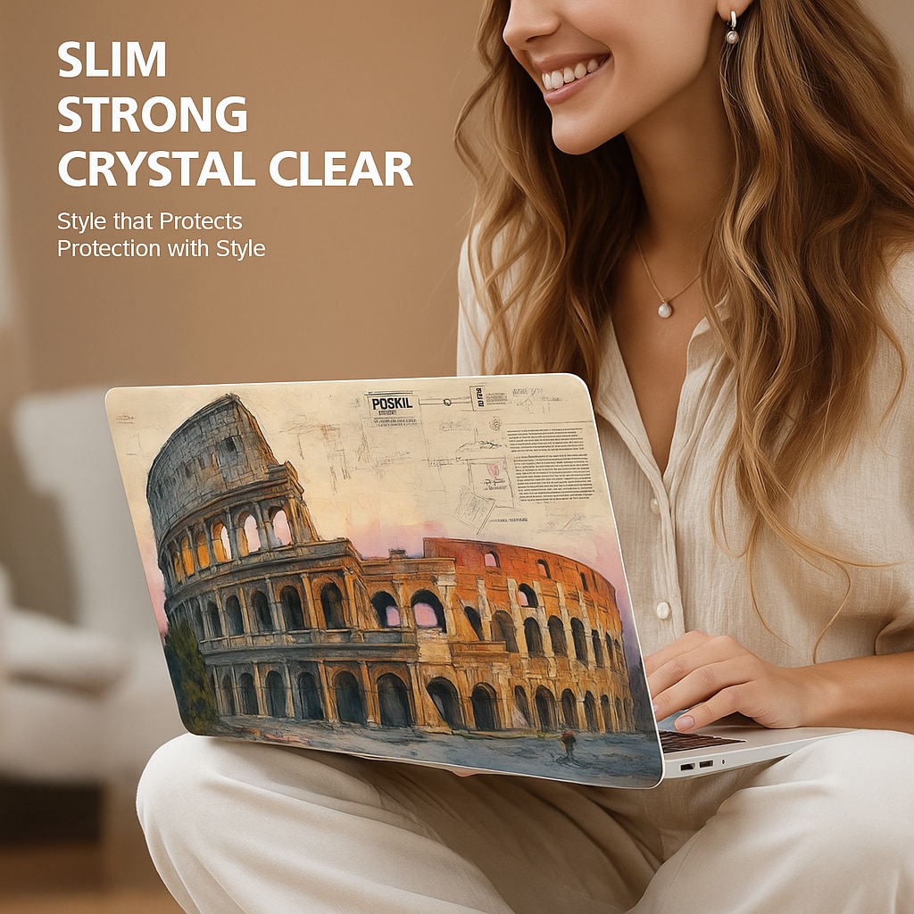 Husa originala pentru MacBook Air 13.6-inch (A3240/A3113/A2681, M4/M3/M2, 2022-2025), Design exclusiv Colosseum pictura in ulei, Protectie anti-amprente & anti-zgarieturi