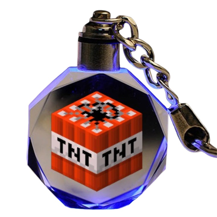 Minecraft TNT Kristály Kulcstartó Ajándék, Prémium Ajándékdoboz, RGB Világítás, USB Újratölthető, Kiegészítő Kollégáknak, Üveg