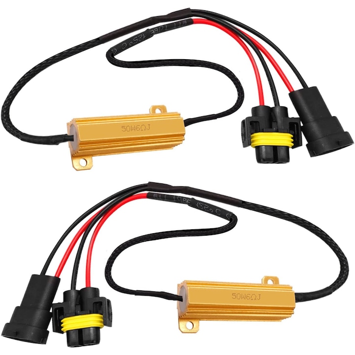 2 db LED ellenállás készlet H11 H9 H8, PsAyl®, 50W 6 Ohm, villogásgátló ellenállás kábelezés, terhelésellenállás LED lámpák utólagos beszereléséhez, irányjelző izzó