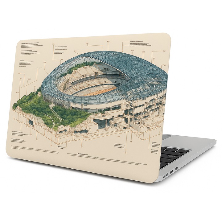 Védőtok MacBook 14 hüvelykeshez, eredeti művészi design a Kolozsvári Aréna vázlatával, kompatibilis az A3112/A3185/A3401/A2918/A2992/A2779/A2442 modellekkel, ujjlenyomat-mentes, karc- és ütésálló, szellőző és tökéletesen illeszkedő