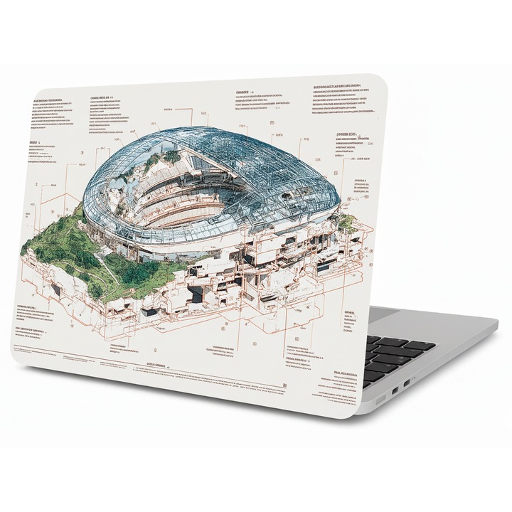 Carcasa Hard Shell pentru MacBook Pro 14(2021/2022/2023/2024/2025) (M5/M4/M3/M2/M1 Pro Max) (A3434/A3112/A3185/A3401/A2918/A2992/A2779/A2442), Husa & Protectie MacBook, design artistic cu schita Cluj Arena