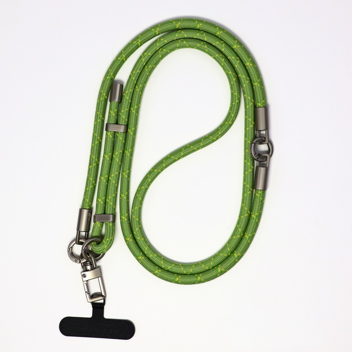 Cordon detasabil pentru telefon, reglabil, 2 in 1 (la incheietura + banduliera), reglabil, cu incuietoare rezistenta, nylon, Verde matcha