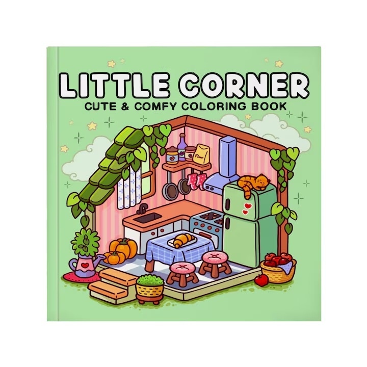 Carte de Colorat pentru Copii, AjieQaQ®, Little Corner, Coperta Cartonata Rezistenta, Desene cu Animale Haioase si Modele Creative, 215x215mm, Activitate Educativa, Antistres, Cadou pentru Dezvoltare Artistica