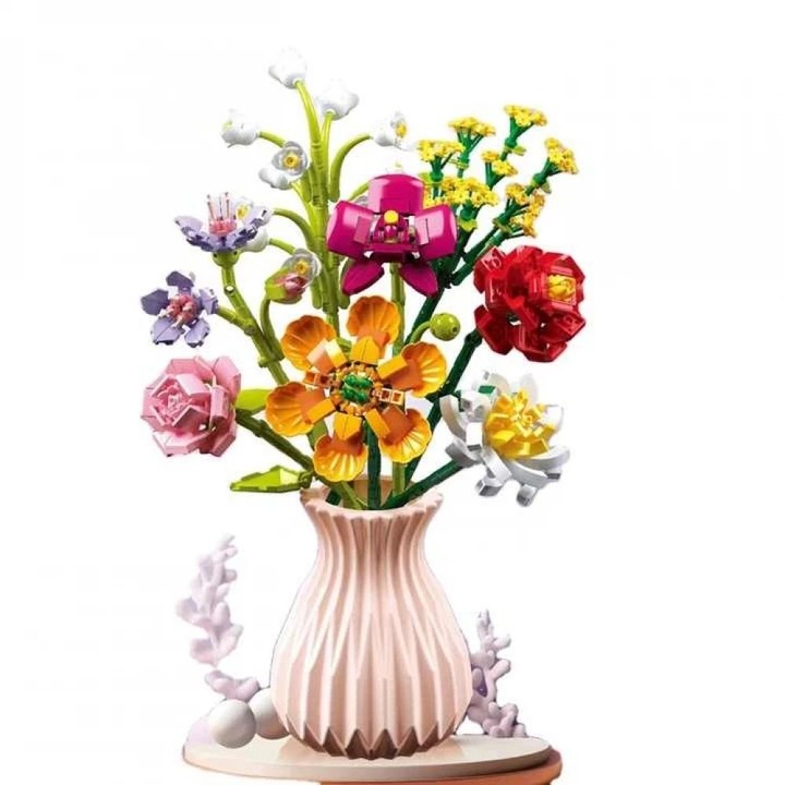 Tavaszi virágcsokor vázával - 30cm - 756-db-os építőkészlet