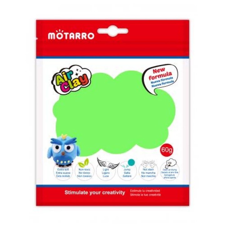 Пластилин AirClay – неоново зелен – 60 г – лесен за оформяне, съхне на въздух