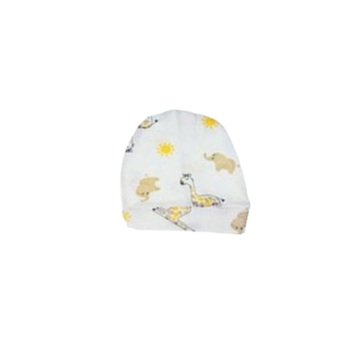 Caciula pentru nou-nascut, cu animale, Mini Junior CAC1408ANF, Crem 56-62 CM