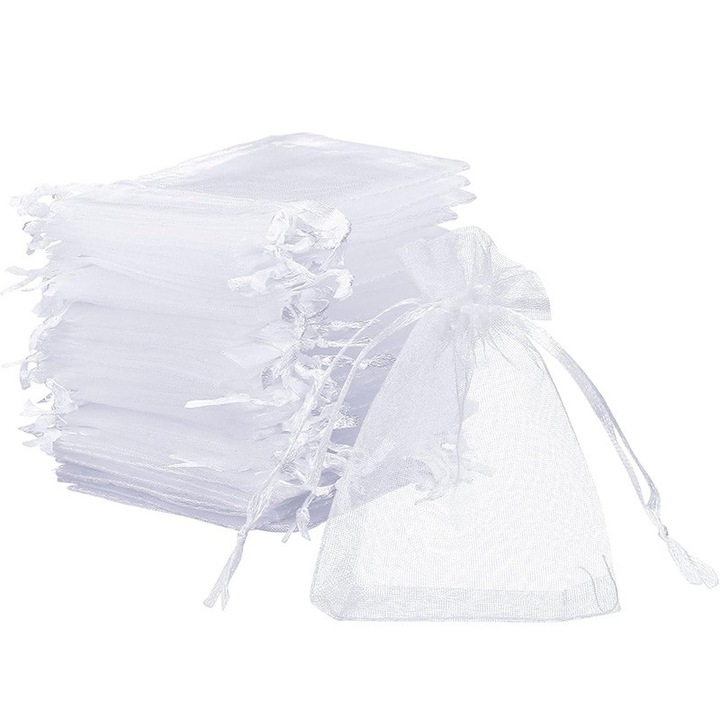 100 x Pungi din organza Pungi cadou din organza alba 10 x 12 cm, alba, 10 x 12 cm