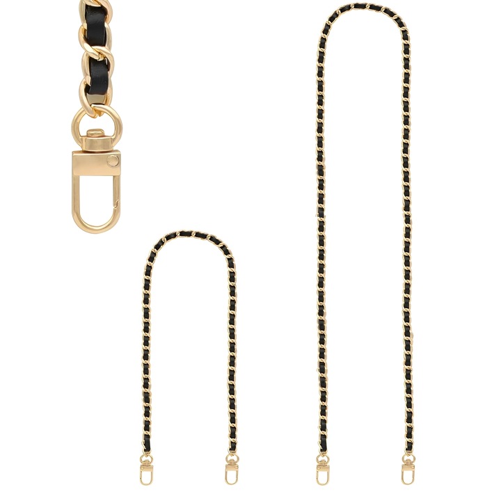 Set 2 curele lungi pentru geanta, TREXORA, 60/120cm, negru/auriu