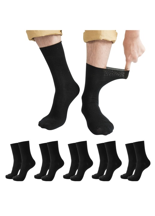 Set 5 Perechi Sosete Barbati, GOGOU®, Anti-miros si respirabile, Pentru afaceri/casual, Bumbac, marime 43-50EU, Negru