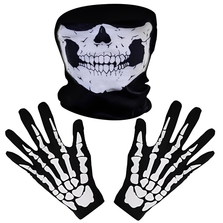 Set cagula cu manusi fantoma, TREXORA, negru/alb, 24.5x50cm, 11.5x24cm