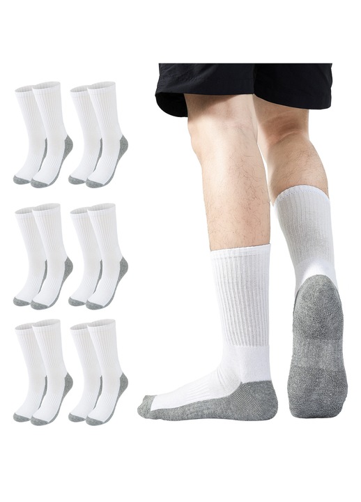 Set 6 Perechi Sosete Barbati, GOGOU®, Absorbtia, Umezelii, Respirabil, Pentru Sport, Alergare, Calatorii, Bumbac/Poliester, Marime 42-48EU, Alb/Gri