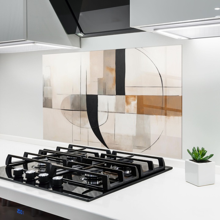 ARTHUB, Стъклен панел за кухня 60x80 cm, 5 мм закалено, Предпазител за газов котлон, Предпазител от пръски, Топлоустойчив, абстрактни, абстрактно с линии, Black Abstract Lines