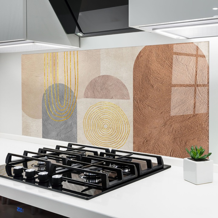 ARTHUB, Стъклен панел за кухня 60x120 cm, 5 мм закалено, Предпазител за газов котлон, Предпазител от пръски, Топлоустойчив, абстрактни, абстрактно с линии, Gray Orange Painting