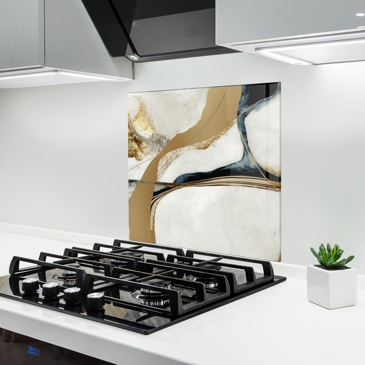 ARTHUB, Стъклен панел за кухня 60x60 cm, 5 мм закалено, Предпазител за газов котлон, Предпазител от пръски, Топлоустойчив, абстрактни, абстрактно изкуство, Golden Blue Marble
