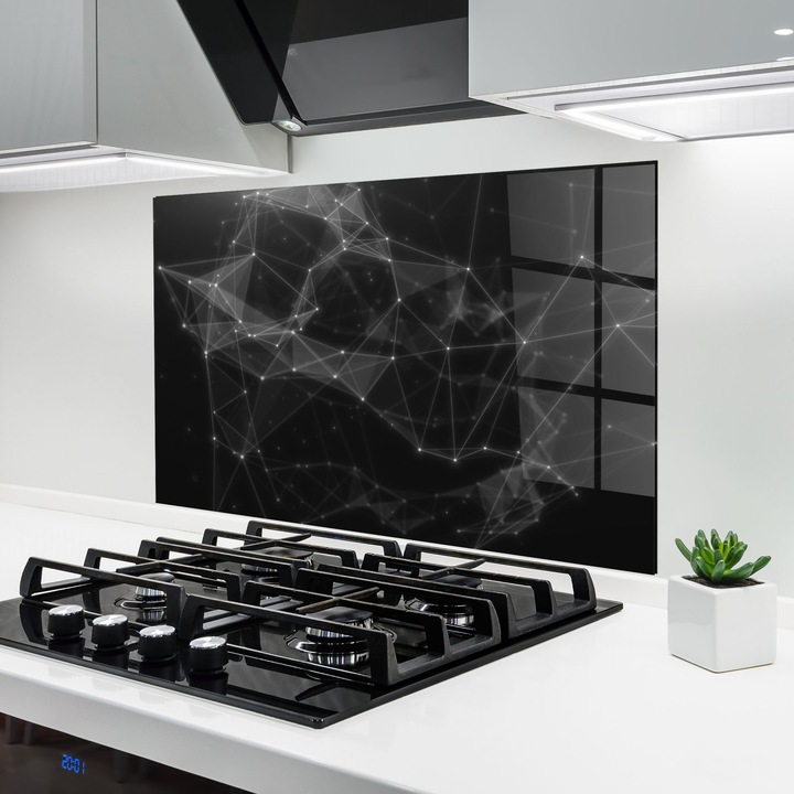 ARTHUB, Konyhai üveg hátfal 50x70 cm, 4 mm edzett, Védő gáz­tűzhely, Fröccsenésgátló, Hőálló, absztrakt, geometrikus, Connecting Lines