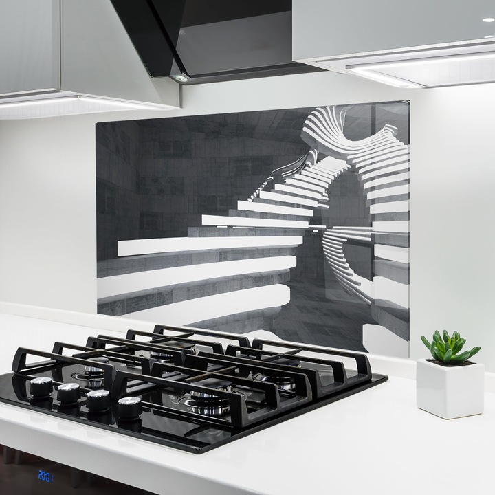ARTHUB, Стъклен панел за кухня 60x100 cm, 5 мм закалено, Предпазител за газов котлон, Предпазител от пръски, Топлоустойчив, абстрактни, оптични илюзии, Concrete Room