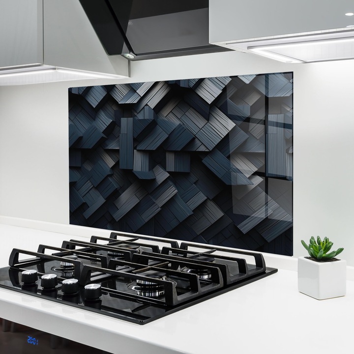ARTHUB, Konyhai üveg hátfal 60x80 cm, 4 mm edzett, Védő gáz­tűzhely, Fröccsenésgátló, Hőálló, absztrakt, optikai illúziók, Dark Blue Wall