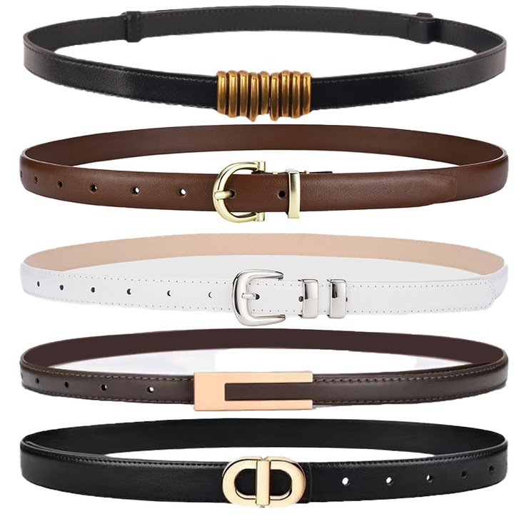 Női ötrészes multifunkcionális és elegáns öv, különféle ruházatokhoz alkalmas, fehér tűvel, barna tűvel, fekete gombbal, sima barna tűvel, fekete tűvel, 105-110 cm