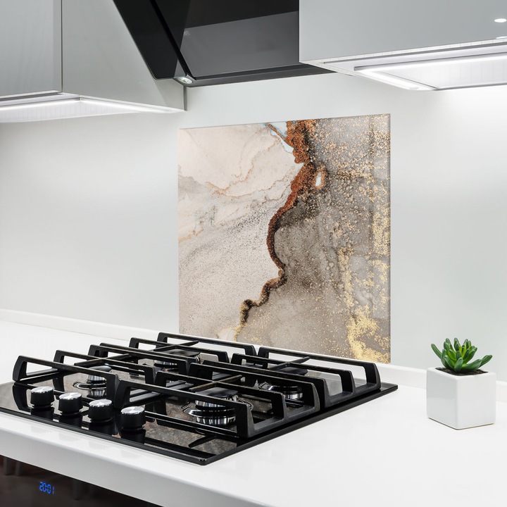 Panou Sticla Bucatarie, 60x60 cm, Protectie aragaz, Antistropi, Termorezistent, Abstracte, Marble, Grey Gold Marble Gigapixel Art Scale 0_50x