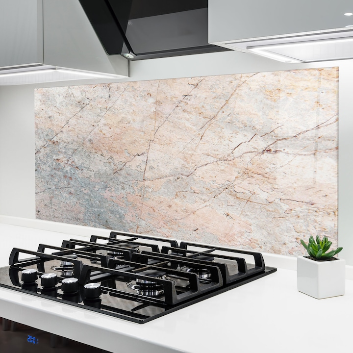 Panou Sticla Bucatarie, 60x120 cm, Protectie aragaz, Antistropi, Termorezistent, Abstracte, Marble, Light Pink Grey