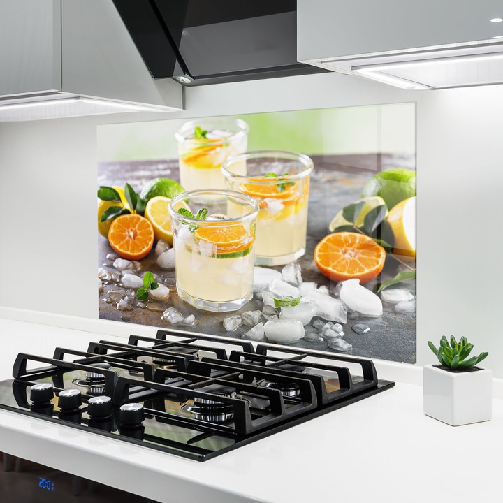 Panou Sticla Bucatarie, 50x70 cm, Protectie aragaz, Antistropi, Termorezistent, Alimente, Bauturi, Citrus Fruit Lemonade