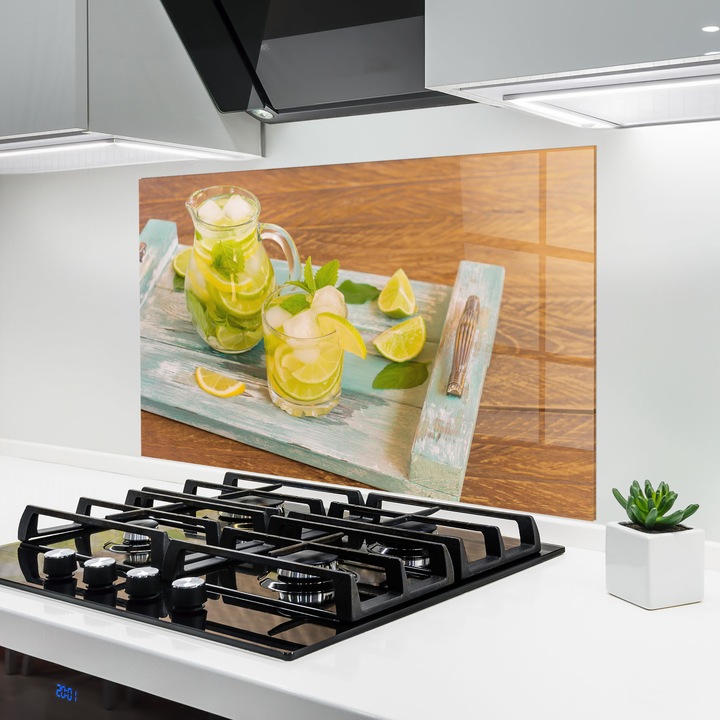 ARTHUB, Konyhai üveg hátfal 60x100 cm, 4 mm edzett, Védő gáz­tűzhely, Fröccsenésgátló, Hőálló, élelmiszerek, italok, Fresh Cold Lemonade