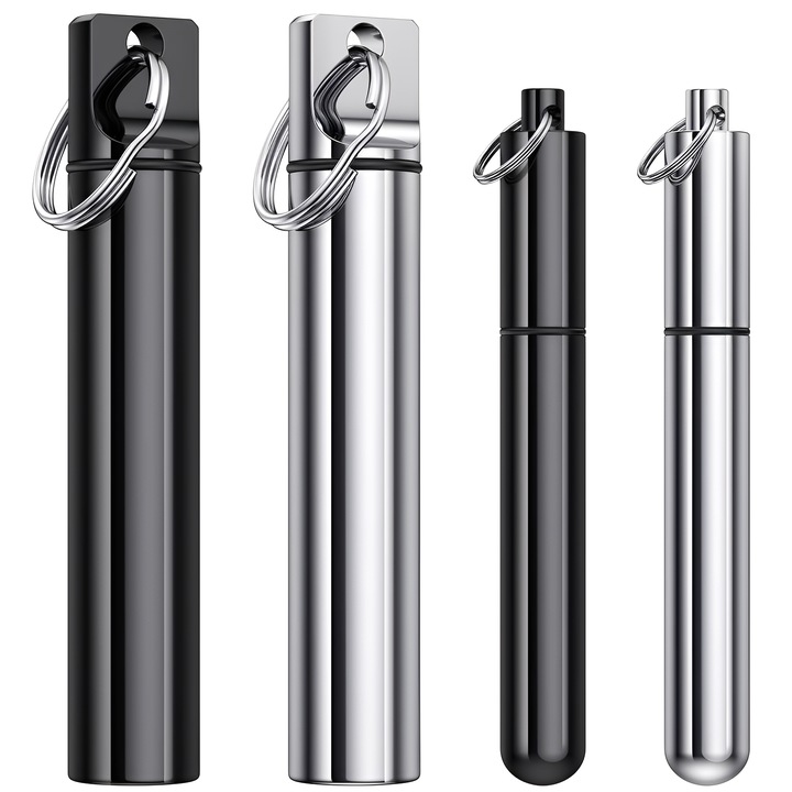 Set 4 suporturi pentru scobitori, TREXORA, portabile, argintii si negre, 0.67x3.81in/0.43x3.42in