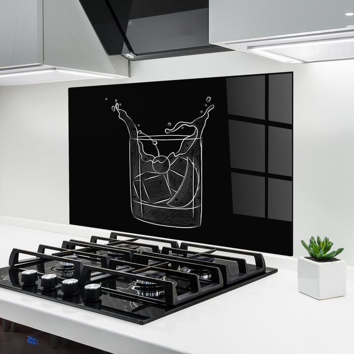 ARTHUB, Konyhai üveg hátfal 60x80 cm, 4 mm edzett, Védő gáz­tűzhely, Fröccsenésgátló, Hőálló, élelmiszerek, italok, Lime Drink