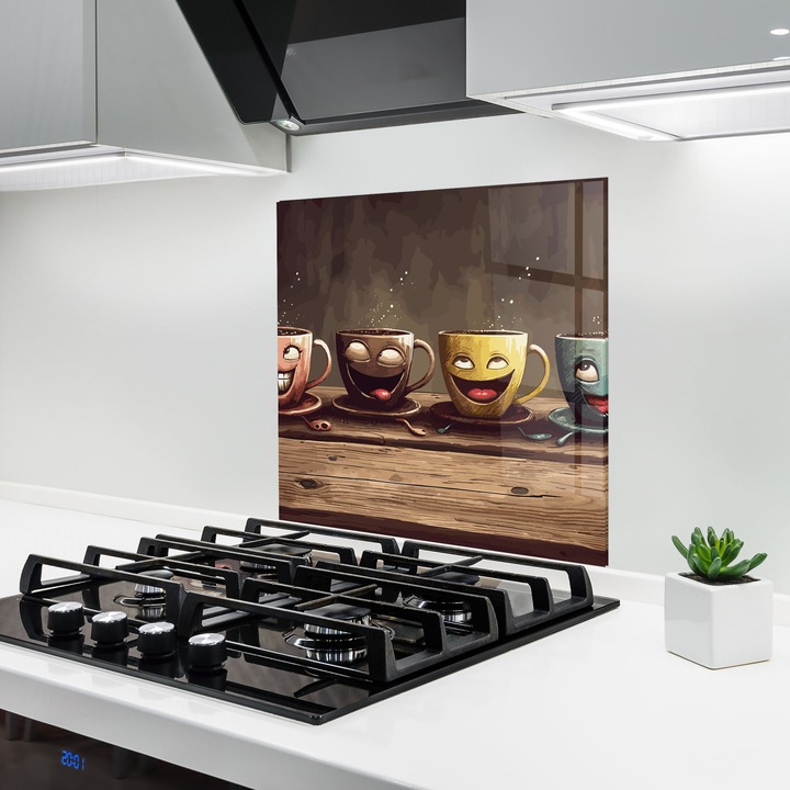Panou Sticla Bucatarie, 60x60 cm, Protectie aragaz, Antistropi, Termorezistent, Alimente, Cafea, Coffee Faces