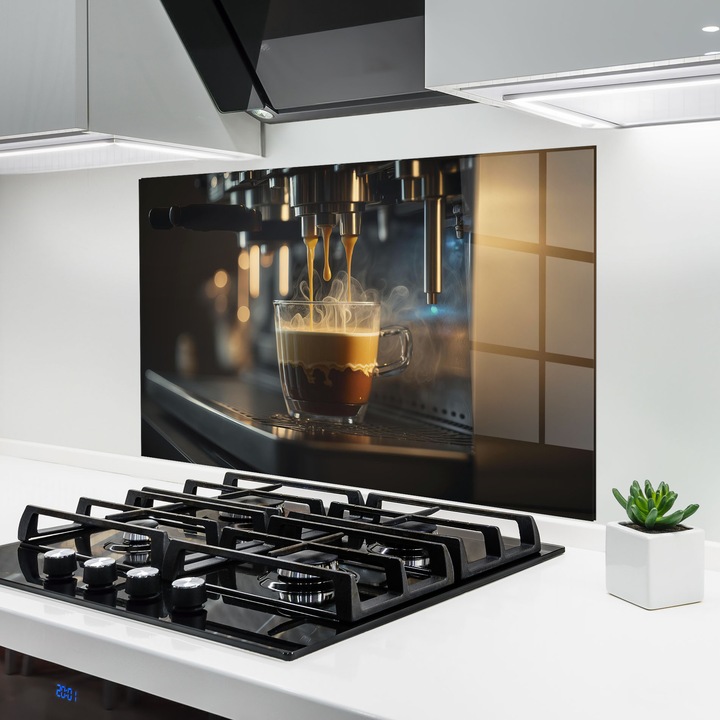 ARTHUB, Konyhai üveg hátfal 80x120 cm, 4 mm edzett, Védő gáz­tűzhely, Fröccsenésgátló, Hőálló, élelmiszerek, kávé, Espresso Coffee