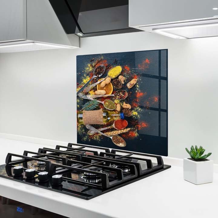 Panou Sticla Bucatarie, 60x60 cm, Protectie aragaz, Antistropi, Termorezistent, Alimente, Condimente, Indian Cuisine