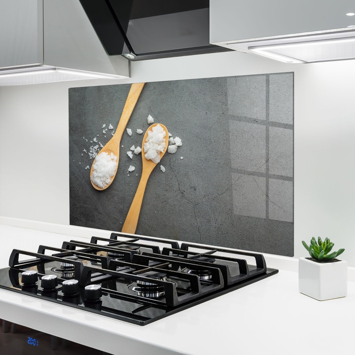 Panou Sticla Bucatarie, 60x100 cm, Protectie aragaz, Antistropi, Termorezistent, Alimente, Condimente, Salt Wooden Spoon