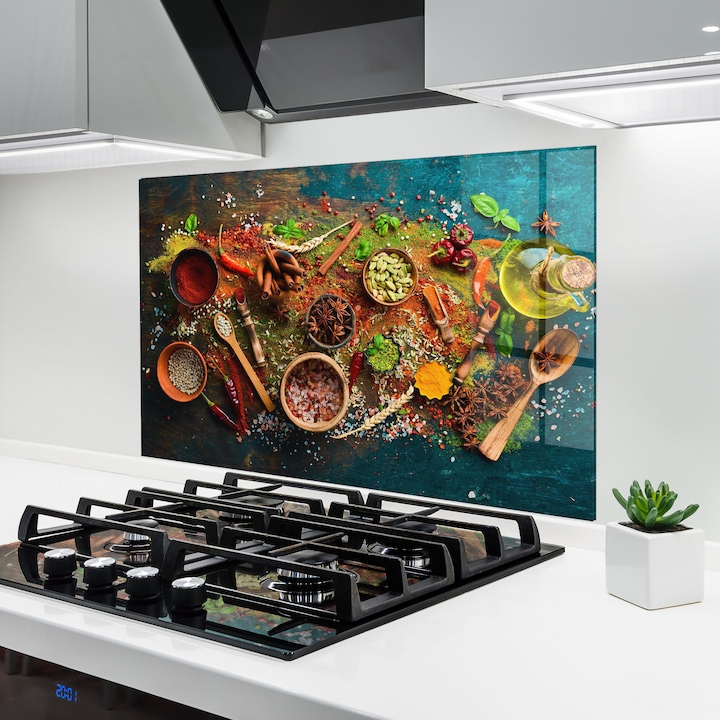 Panou Sticla Bucatarie, 50x70 cm, Protectie aragaz, Antistropi, Termorezistent, Alimente, Condimente, Seasonings Mix