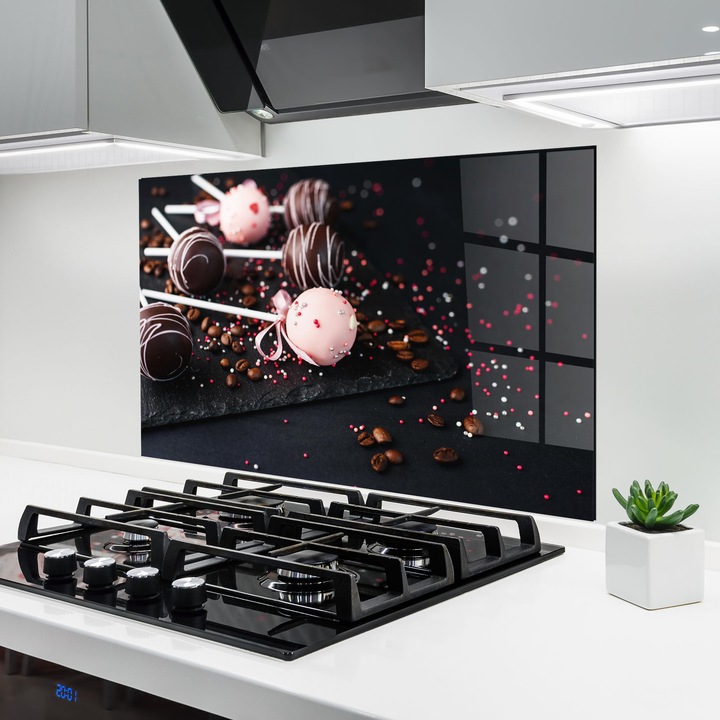 ARTHUB, Konyhai üveg hátfal 50x70 cm, 4 mm edzett, Védő gáz­tűzhely, Fröccsenésgátló, Hőálló, élelmiszerek, édességek, Chocolate Dessert