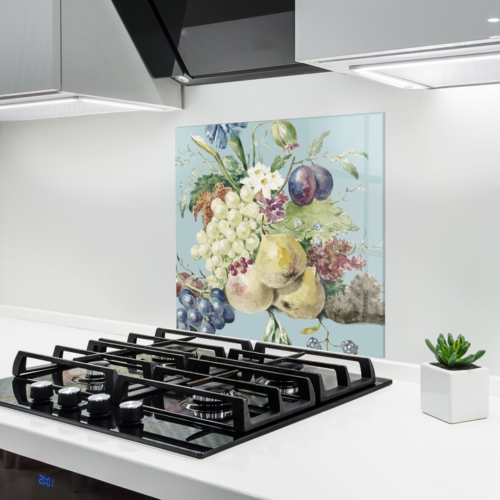 ARTHUB, Стъклен панел за кухня 100x100 cm, 5 мм закалено, Предпазител за газов котлон, Предпазител от пръски, Топлоустойчив, храни, плодове, Fruit Paintig