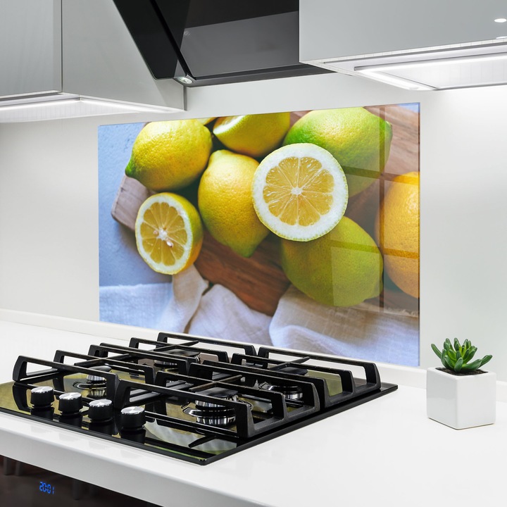 ARTHUB, Стъклен панел за кухня 50x70 cm, 5 мм закалено, Предпазител за газов котлон, Предпазител от пръски, Топлоустойчив, храни, плодове, Lemons On Table