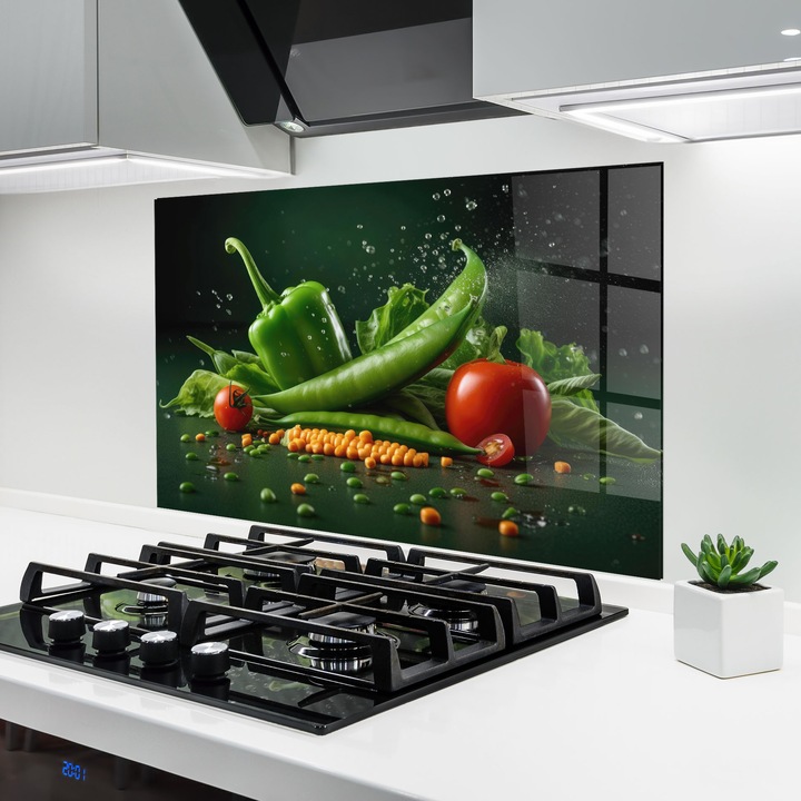 ARTHUB, Стъклен панел за кухня 80x120 cm, 5 мм закалено, Предпазител за газов котлон, Предпазител от пръски, Топлоустойчив, храни, зеленчуци, Fresh Vegetables