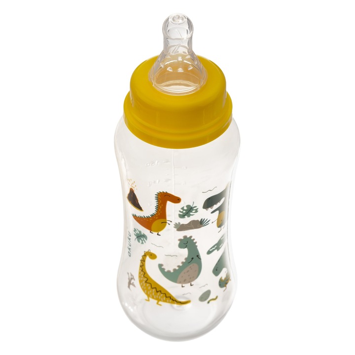 Akuku cumisüveg, dinoszaurusz mintás, 250ml, BPA-mentes, szilikon cumival