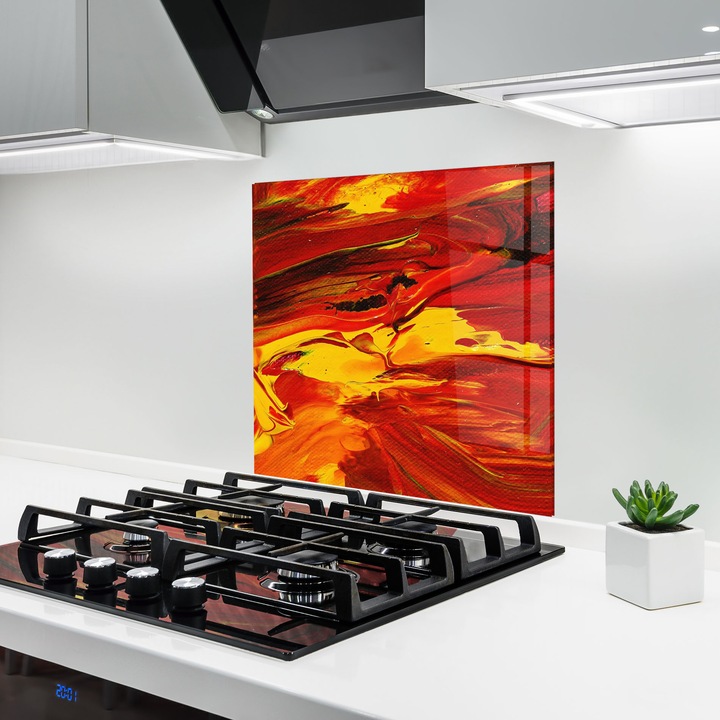 ARTHUB, Konyhai üveg hátfal 60x60 cm, 4 mm edzett, Védő gáz­tűzhely, Fröccsenésgátló, Hőálló, feng shui, tűz, Fire Painting