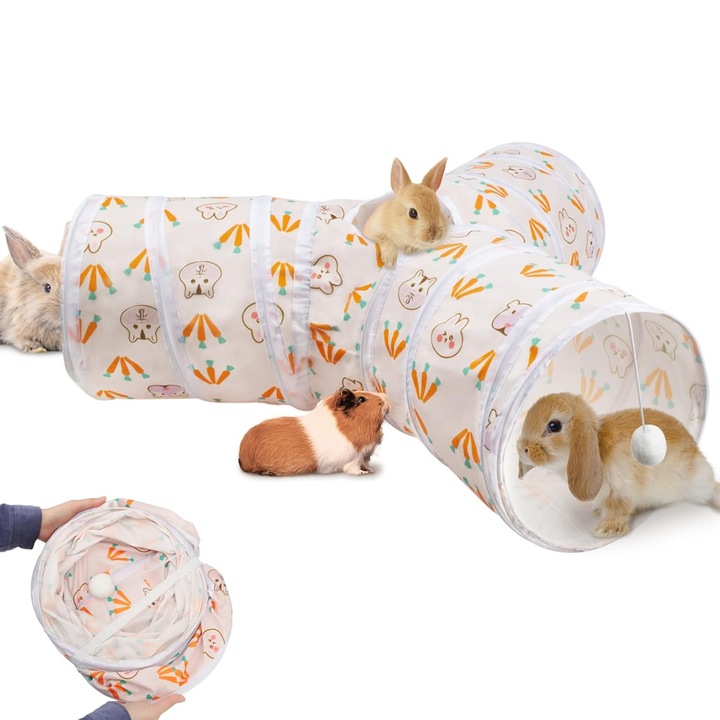 Tunel pentru iepuri 3 in 1, pliabile, poliester, multicolor