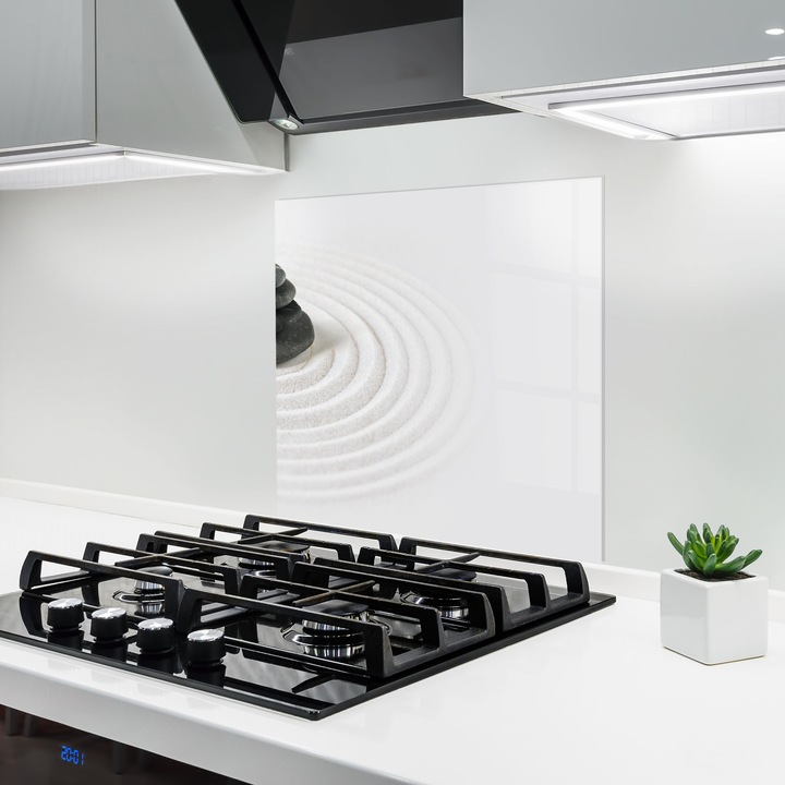ARTHUB, Konyhai üveg hátfal 60x60 cm, 4 mm edzett, Védő gáz­tűzhely, Fröccsenésgátló, Hőálló, feng shui, kövek, Black Stones Sand