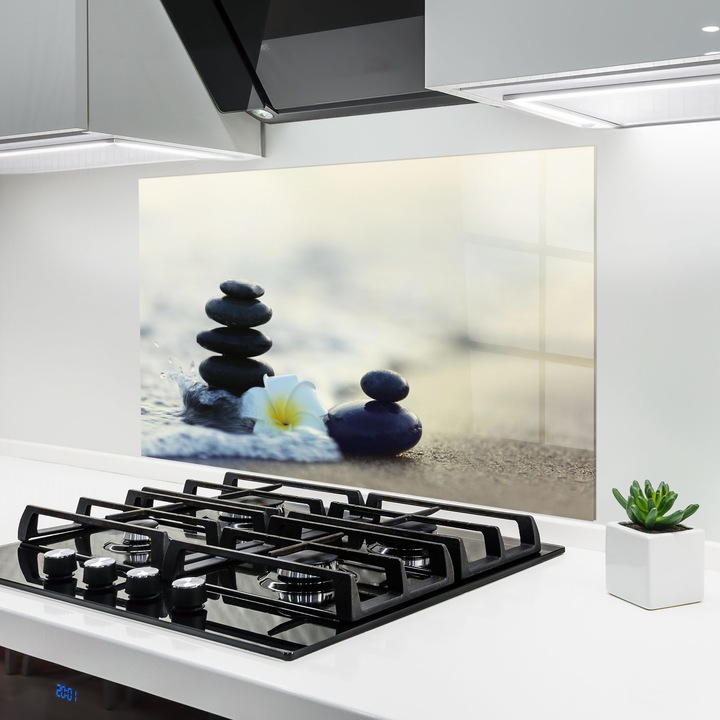 ARTHUB, Konyhai üveg hátfal 80x120 cm, 4 mm edzett, Védő gáz­tűzhely, Fröccsenésgátló, Hőálló, feng shui, kövek, Flower Sea Flower