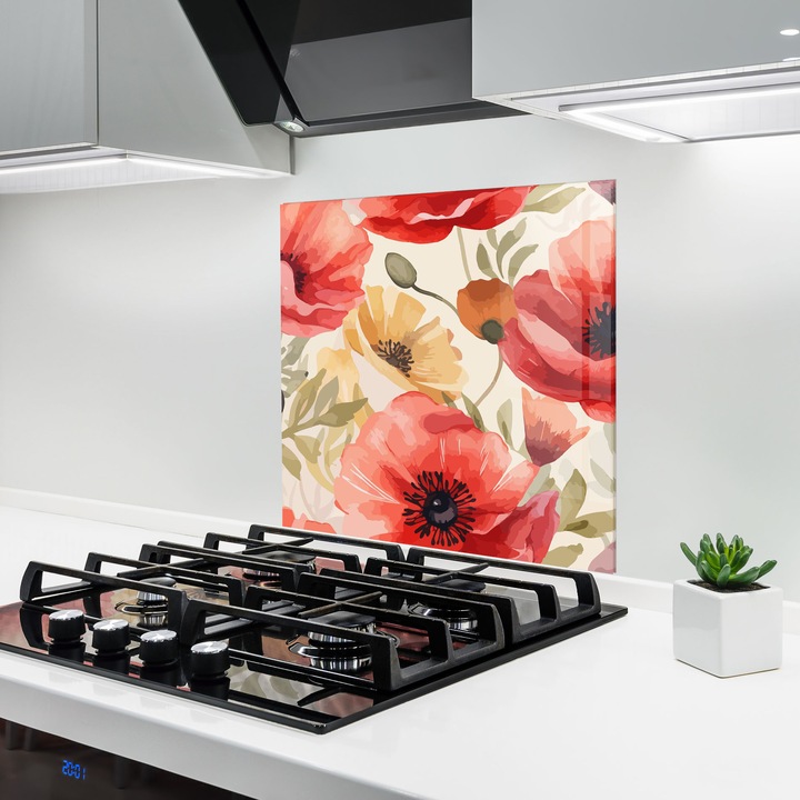 Panou Sticla Bucatarie, 60x60 cm, Protectie aragaz, Antistropi, Termorezistent, Flori, Maci, Orange Red Poppy
